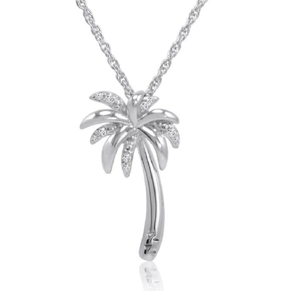 Jewelry - Diamond Sterling Silver Palm Tree Pendant Necklace